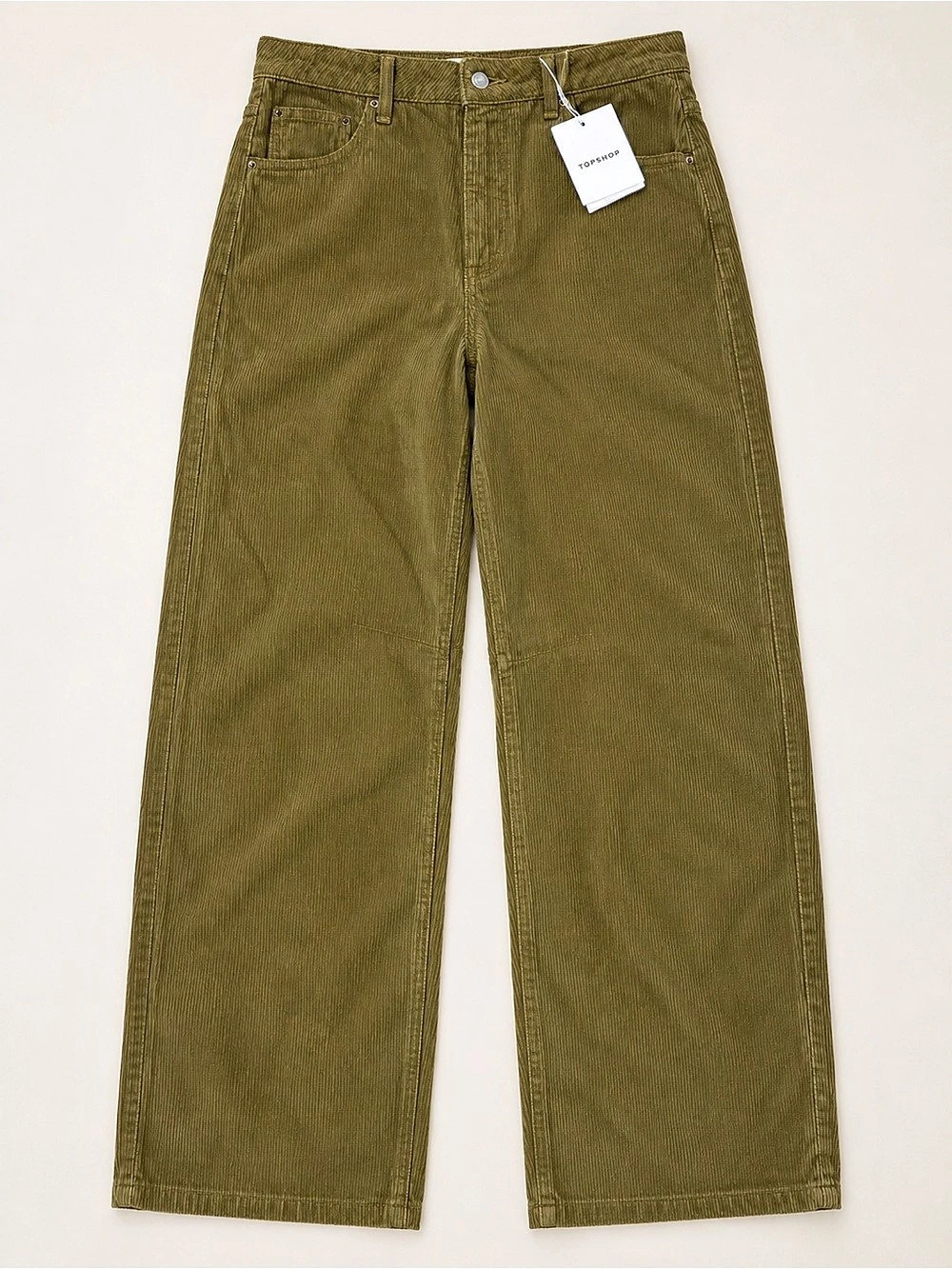 NWT Topshop Olive Corduroy Barrel Jeans | W28 L32